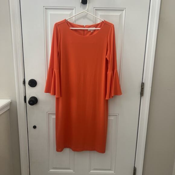 Calvin Klein Orange Midi Dress with Bell Sleeves - Picture 8 of 8